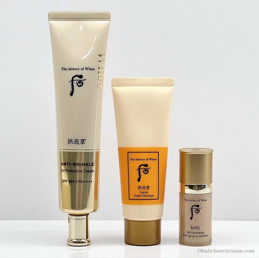 Bộ Kem Chống Nắng Chống Nhăn Whoo Gongjinhyang Anti - Wrinkle UV Protective Cream Special Set Upsize 75ml