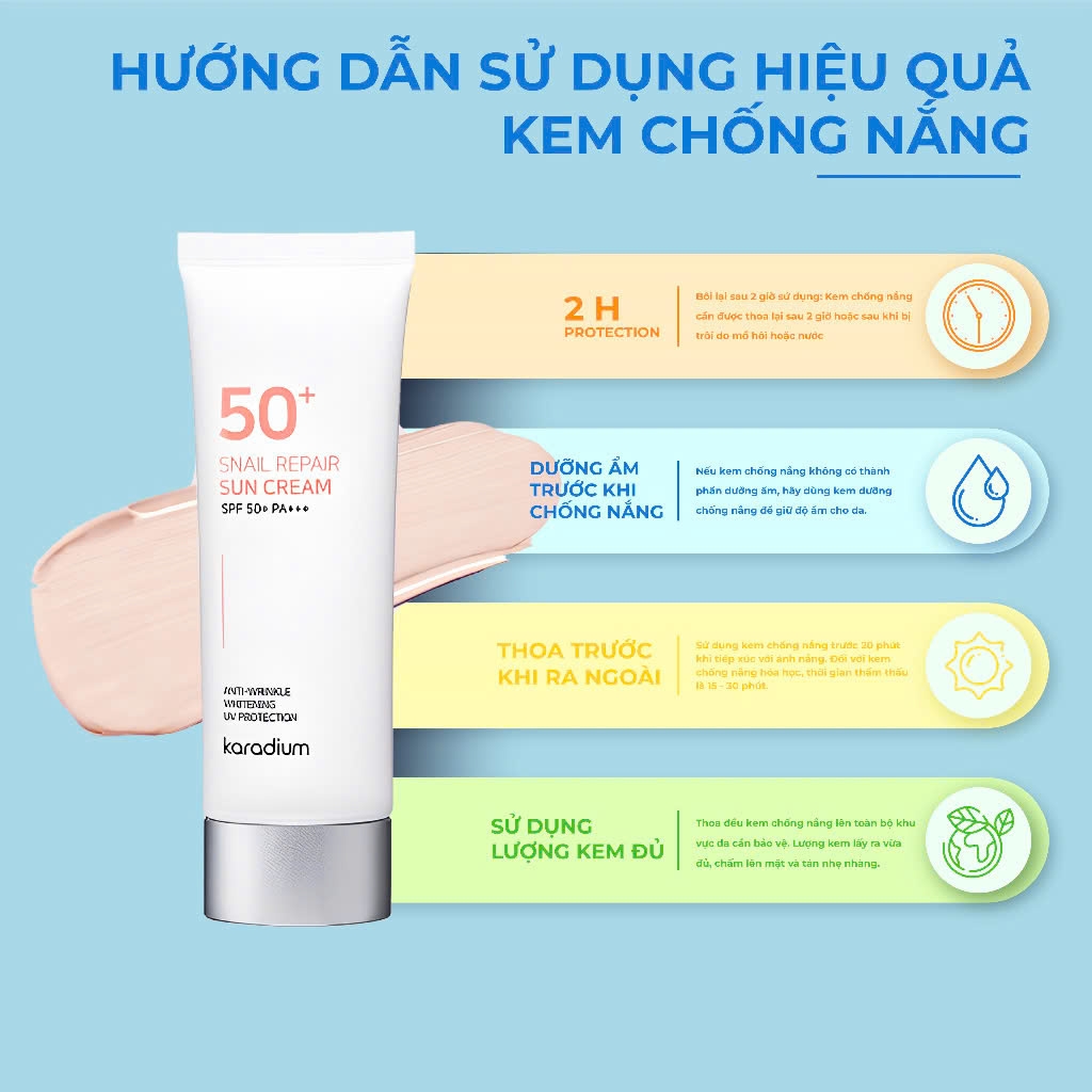 Kem Chống Nắng Nâng Tông Da Tự Nhiên Karadium Sun Snail Repair Cream 70ml