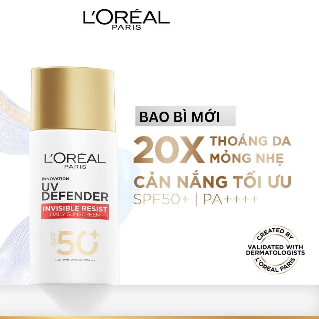 Kem Chống Nắng X20 Thoáng Da Mỏng Nhẹ Vạch Đỏ L’Oreal Paris UV Defender Serum Invisible Fluid SPF50+ PA++++ 50ml