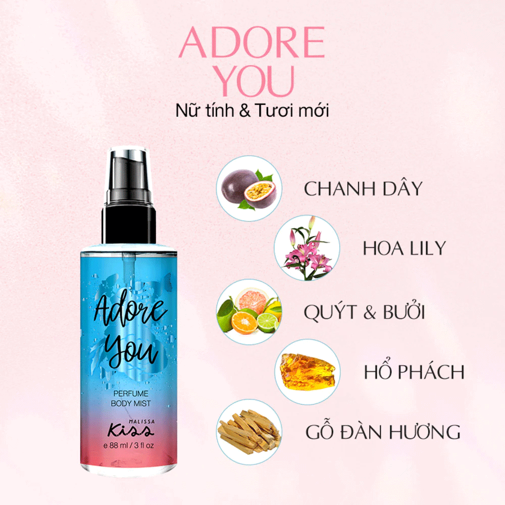 Xịt Thơm Toàn Thân Hương Nước Hoa Malissa Kiss Body Mist 88ml