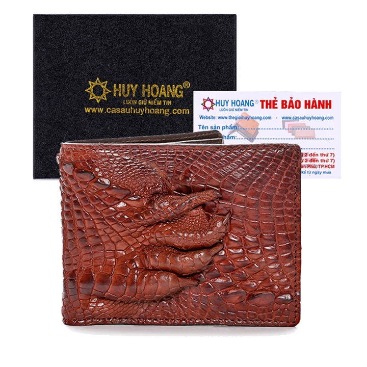 HD2233 - Bóp nam Huy Hoàng da cá sấu gù chân màu nâu đỏ