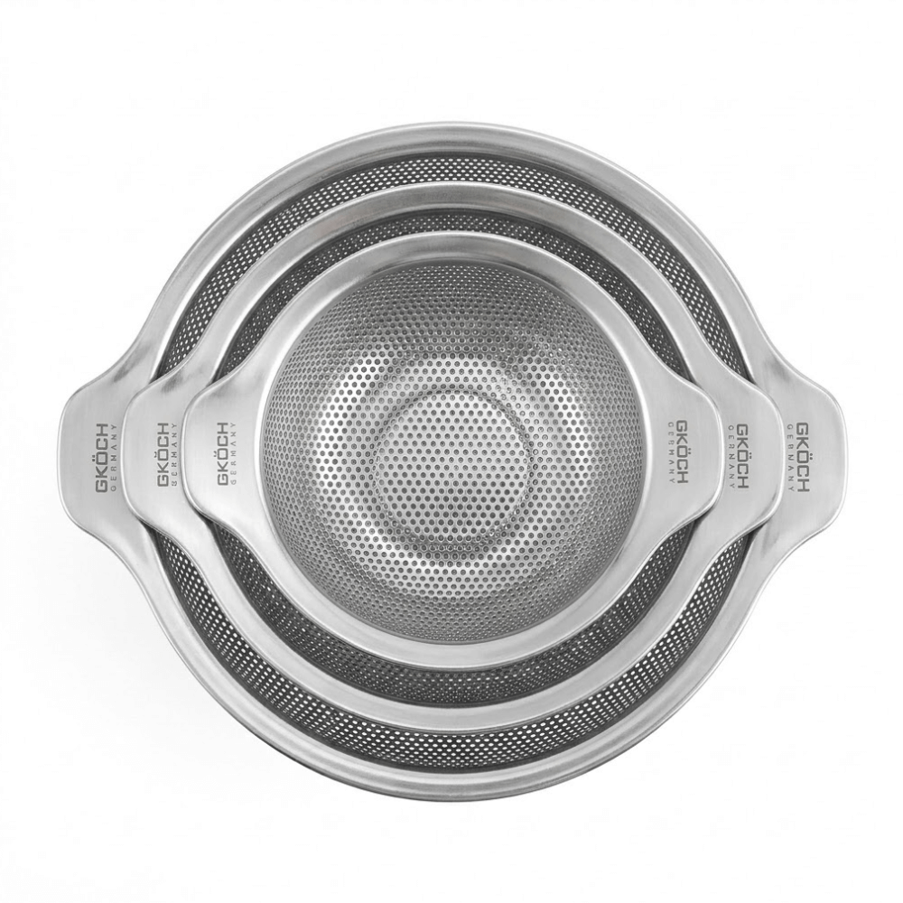 SET 3 RỔ INOX CÓ TAY CẦM GKÖCH MYDH0305 (kt16cm, 20cm & 24cm)