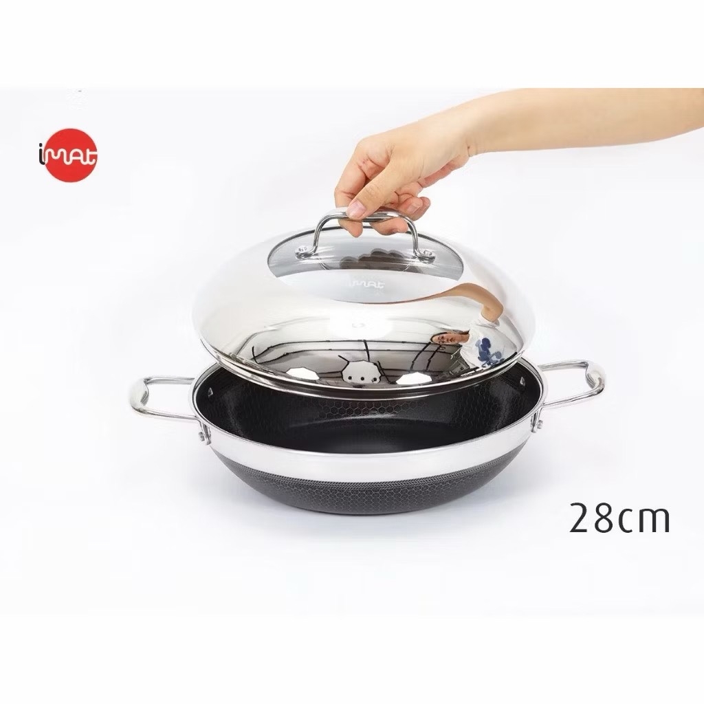 Chảo đa năng 2 tay cầm imat Hybrid 28cm tráng gốm đen CB-28MW
