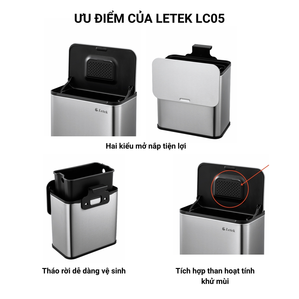 Thùng rác treo tủ & để bàn Letek LC05 (5 lít)