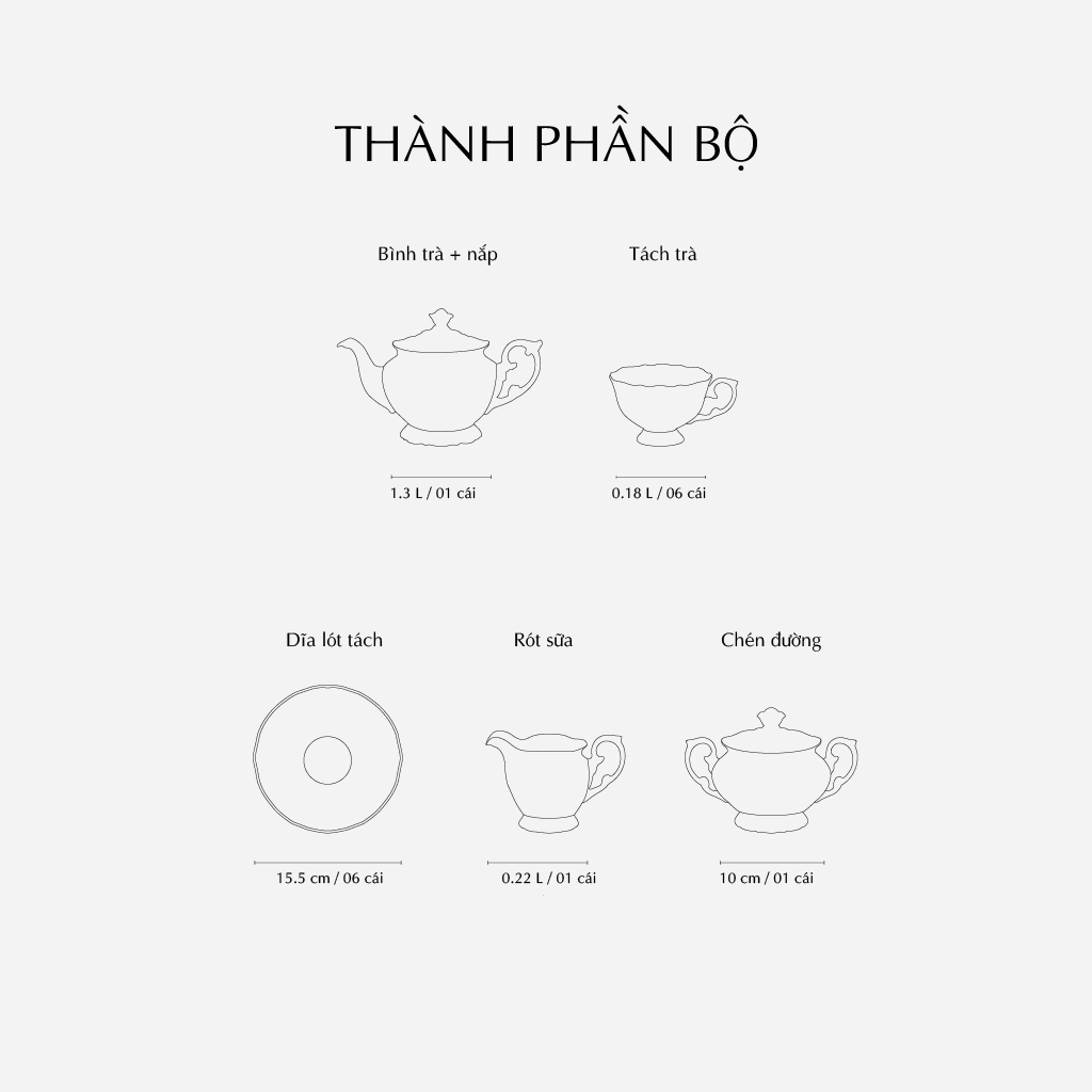 Bộ trà 1.3L đài các trang trí hoa vàng