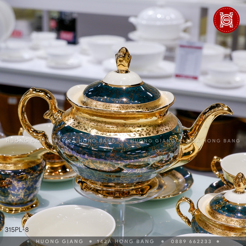 Bộ cà phê xanh lá băng vàng LZ011