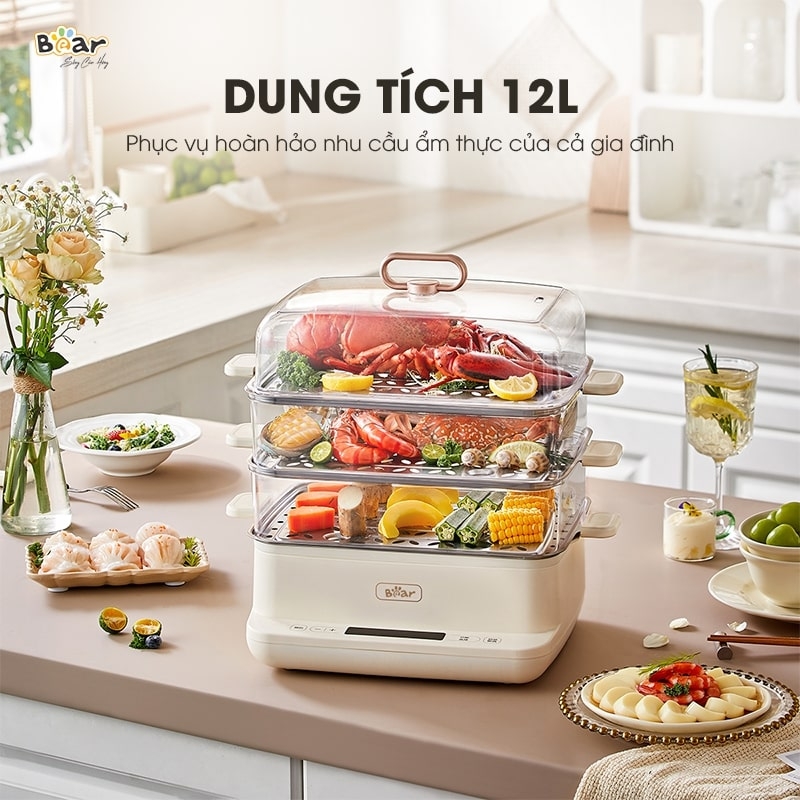 Nồi hấp đa năng 3 tầng Bear SB-NH12 - 12L