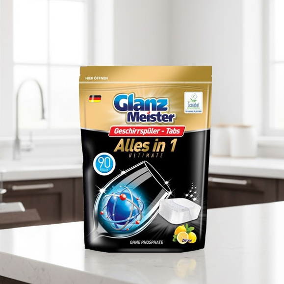 Viên rửa bát Eco Glanz Meister All in One Ultimate 90 viên với 16 tác dụng