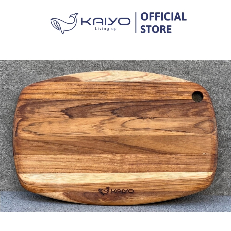 Thớt thái gỗ Teak Kaiyo vân ngang hình oval size M