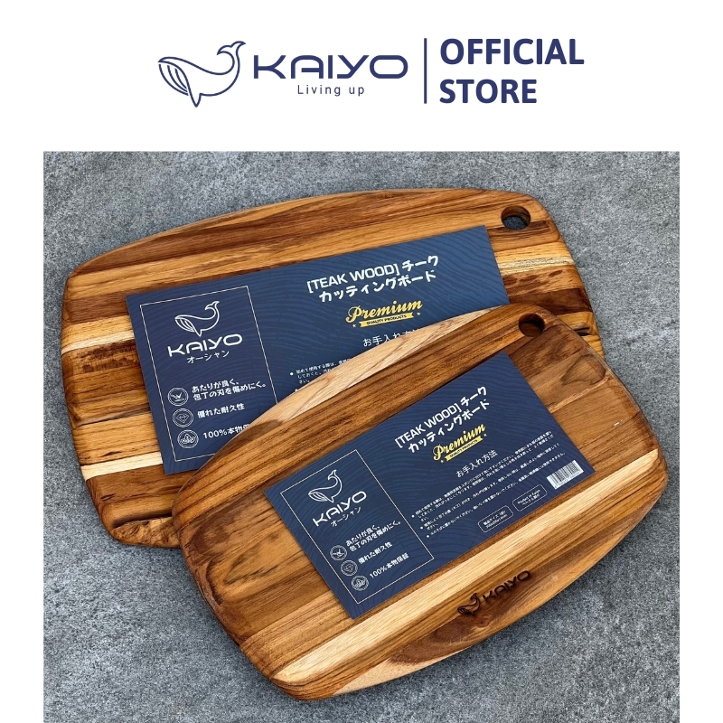 Thớt thái gỗ Teak Kaiyo vân ngang hình oval size S