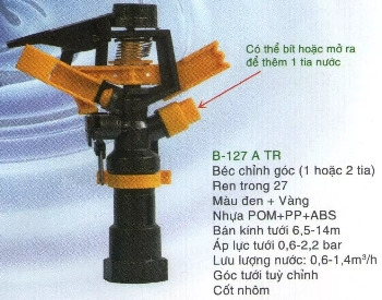 Béc tưới chỉnh góc BB127 A TR 2 tia RT27