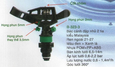 Béc tưới BB 323-3 cánh đập 2 tia RN21/27
