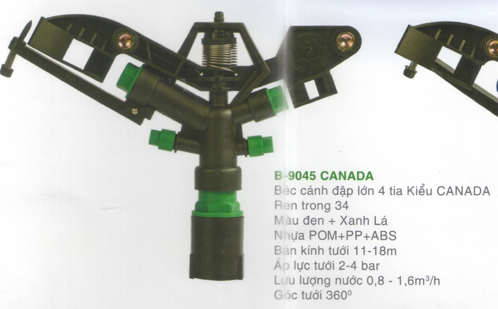 Béc tưới BB 9045 Canada cánh đập 4 tia RT34