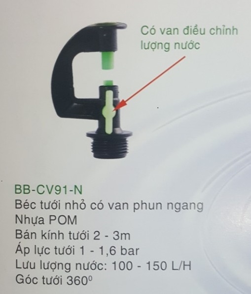 Béc tưới nhỏ CV91 N có van điều chỉnh lưu lượng và bán kính phun