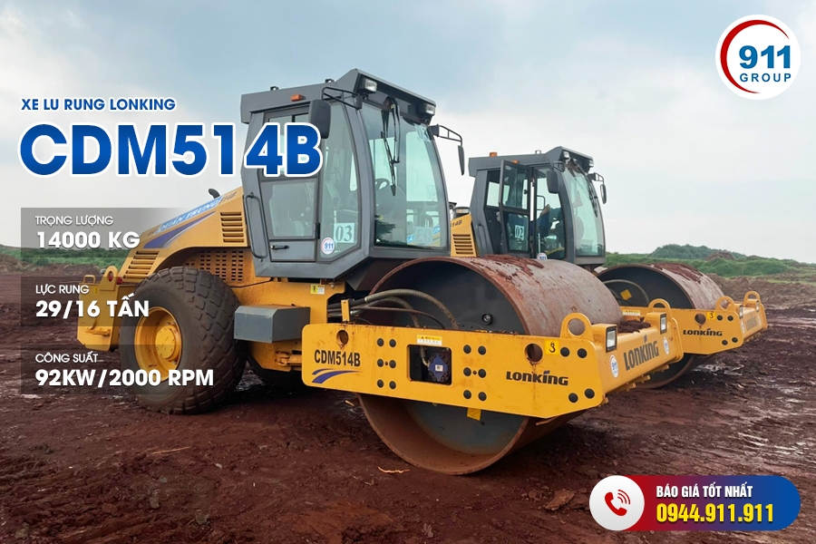 Xe lu rung Lonking CDM514B Tải trọng 14 tấn, lực rung 29 tấn