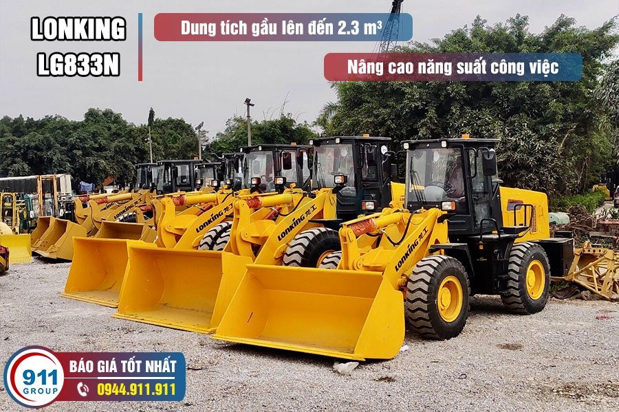 Máy xúc lật bánh lốp Lonking gầu 2.3m3 Model: LG833N