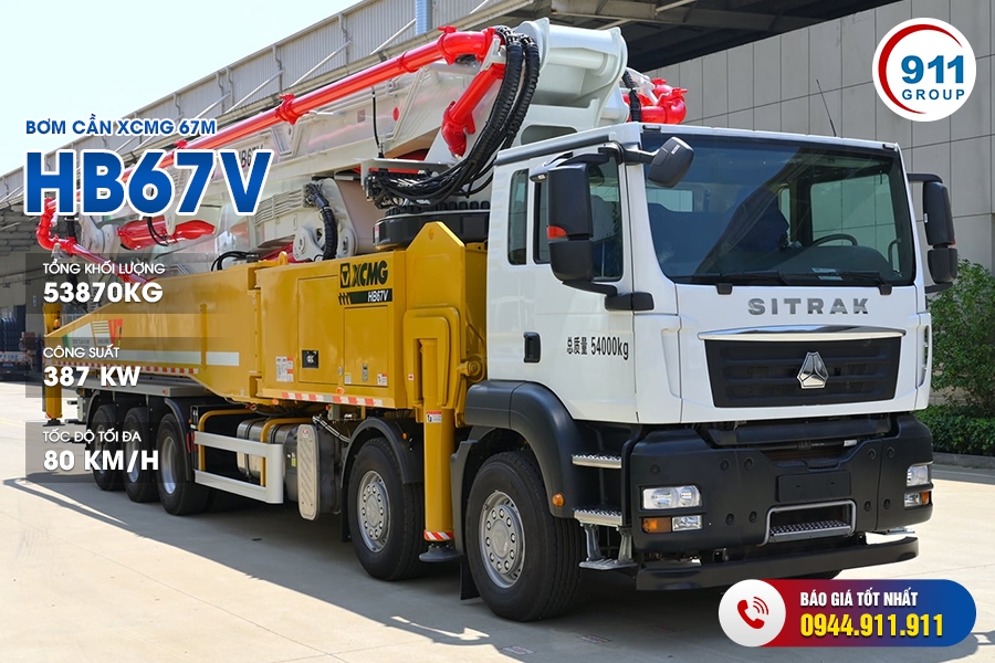 Bơm cần XCMG 67M - HB67V xe cơ sở Howo 2 chân