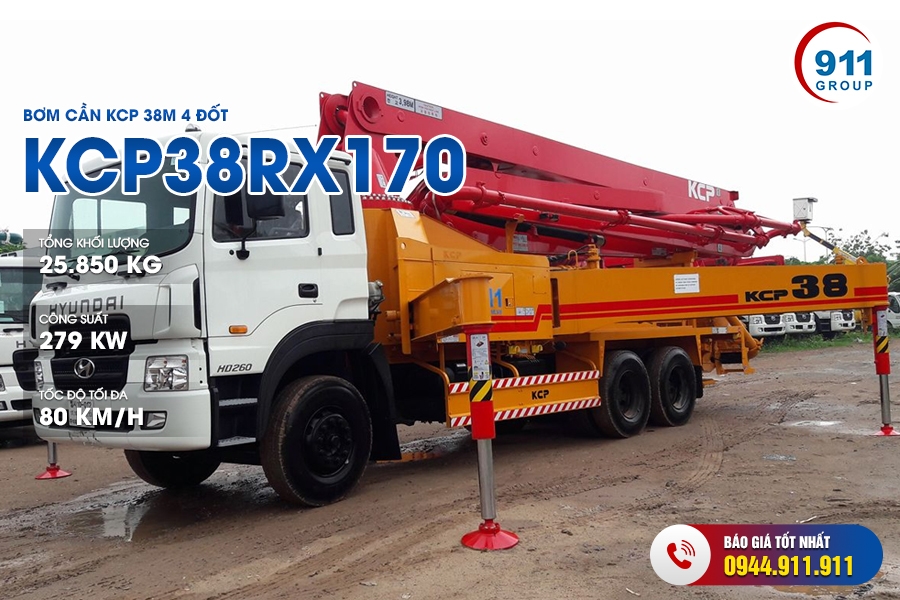 Bơm cần KCP 38M 4 đốt - KCP38RX170 xe cơ sở Hyundai HD260