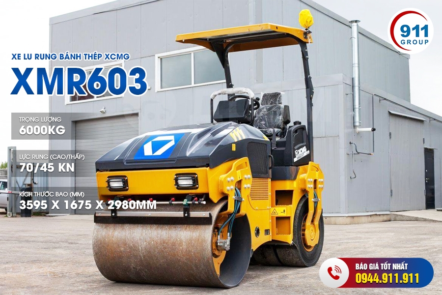 Xe lu rung bánh thép XCMG tải trọng 6 Tấn. Model: XMR603