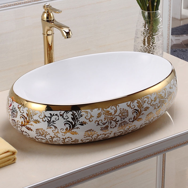 LAVABO TRÒN HOA VĂN ĐẶT DƯƠNG BÀN 8170G | DAESUN-Thế giới sen vòi và Phụ  kiện nhà tắm