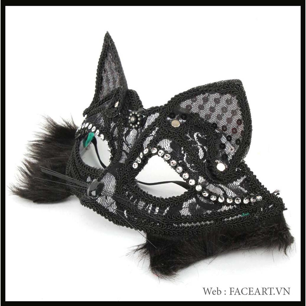 MẶT NẠ REN MÈO MÀU ĐEN - MẶT NẠ HALLOWEEN MIÊU NỮ Vẽ Mặt Nghệ Thuật