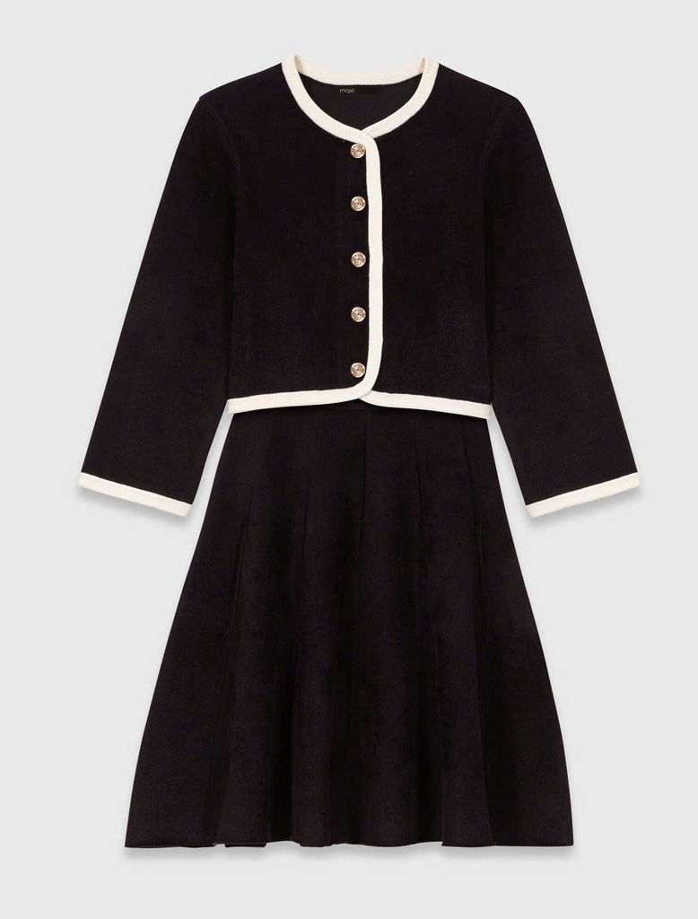 Áo cardigan cổ tròn viền trắng