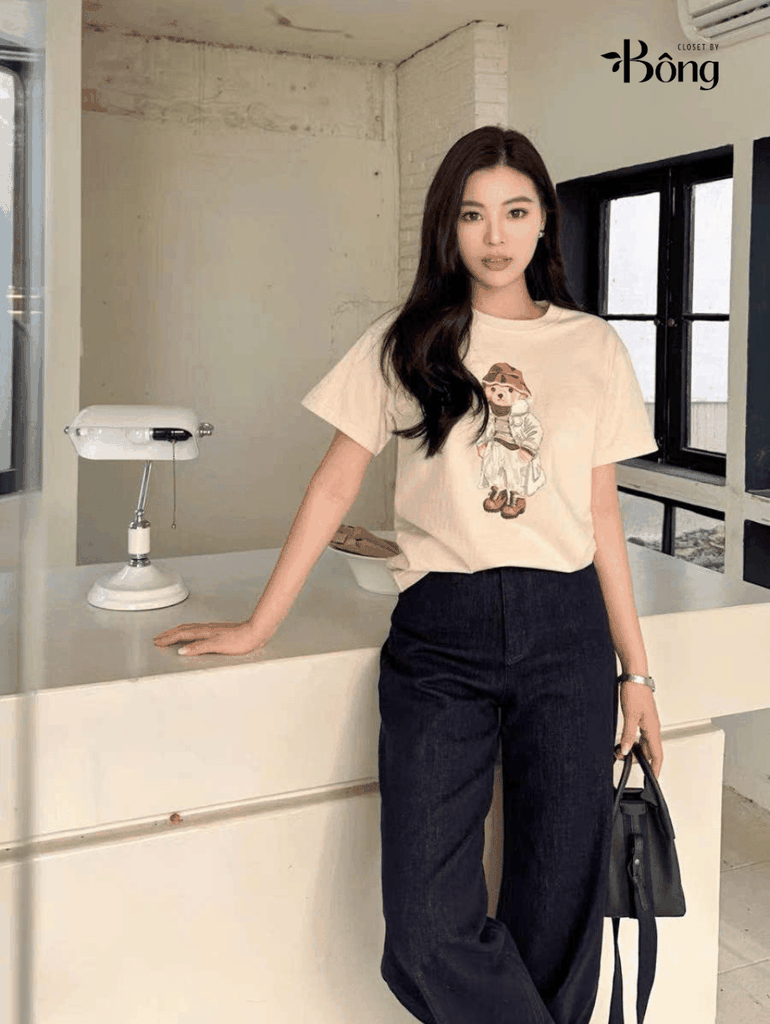 Tshirt Polo gấu màu beirge