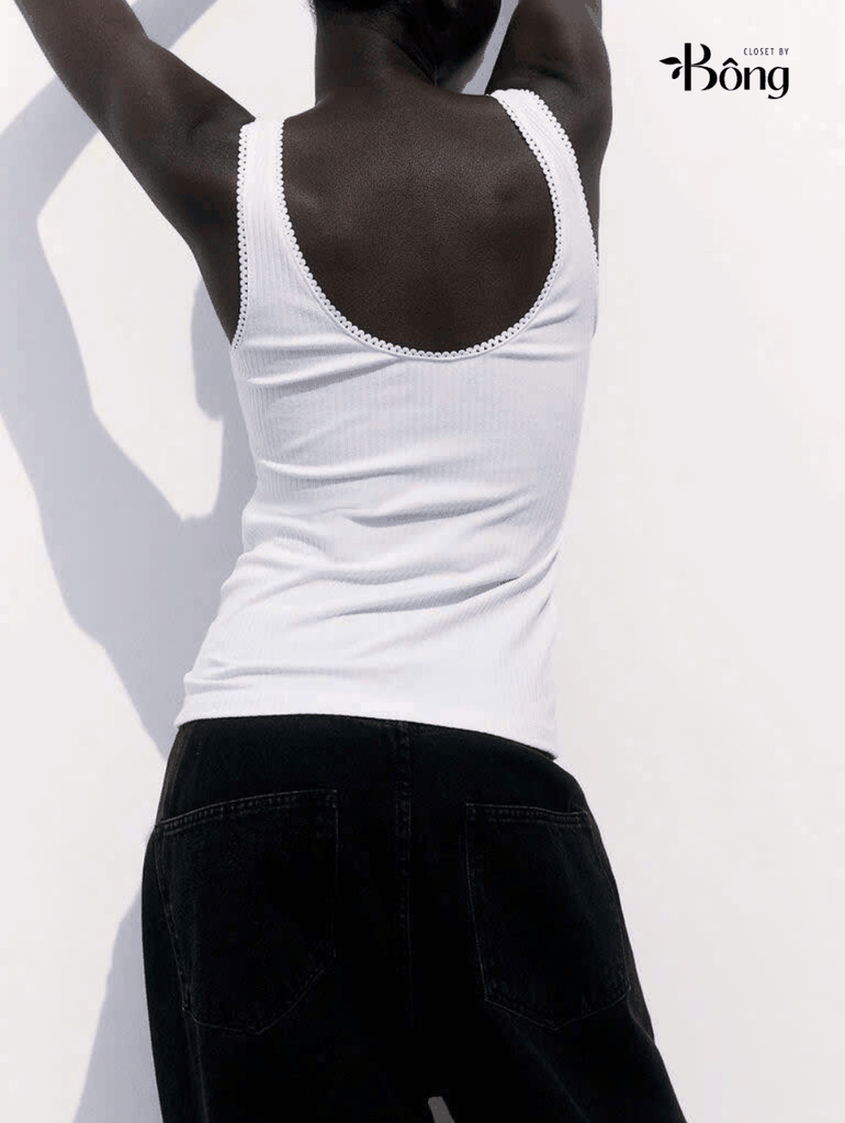 Áo thun tăm H&M viền ren 4 màu