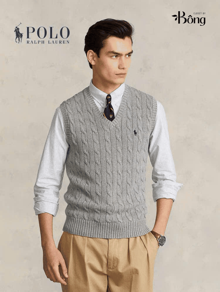 Áo gilett len Polo RL cổ V vặn thừng 2 màu