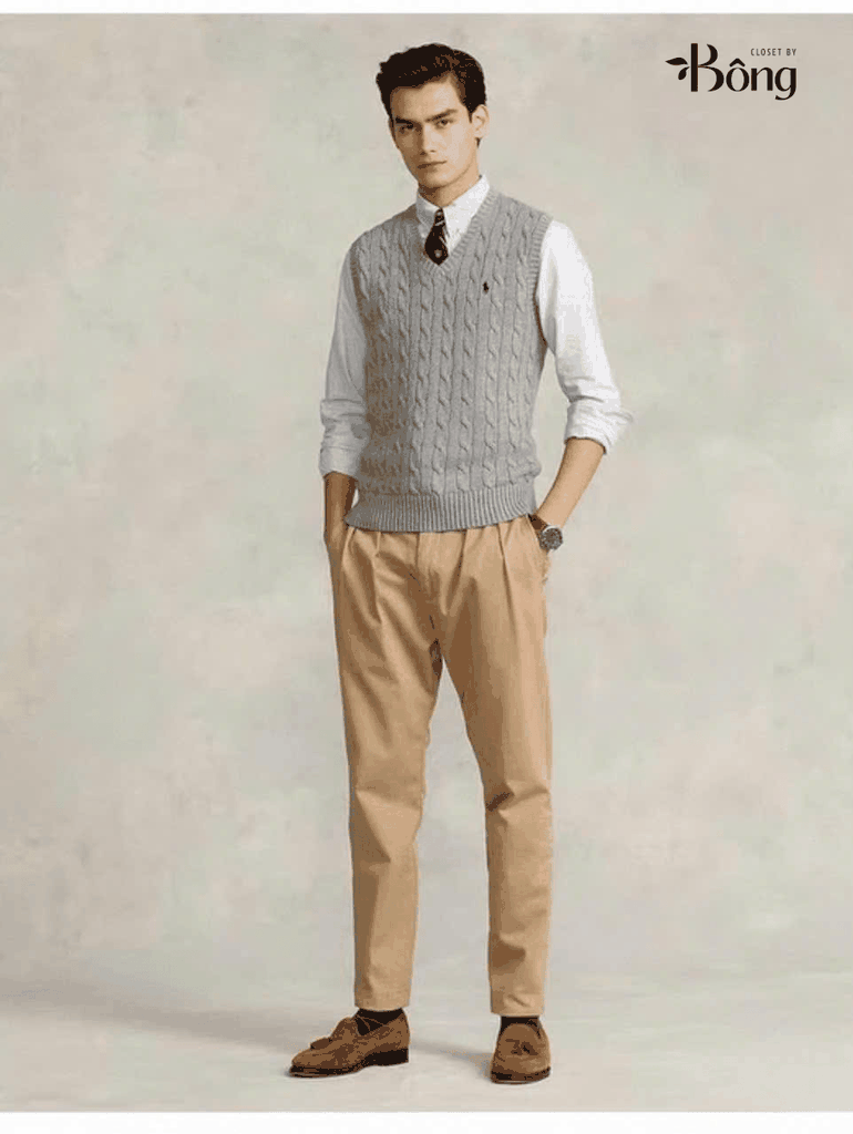 Áo gilett len Polo RL cổ V vặn thừng 2 màu