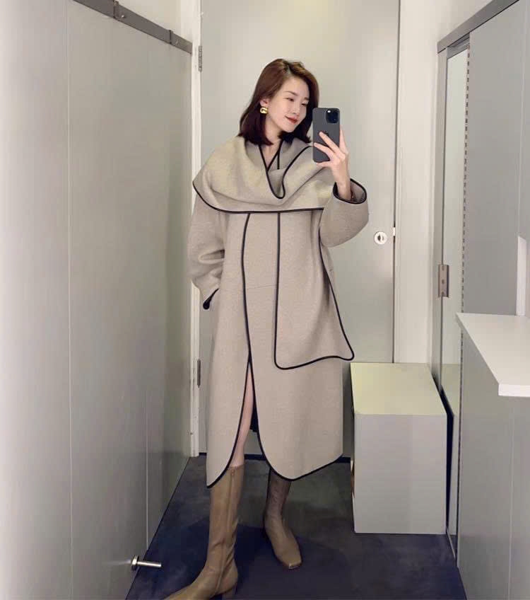 Áo khoác dạ COS 2 màu viền da