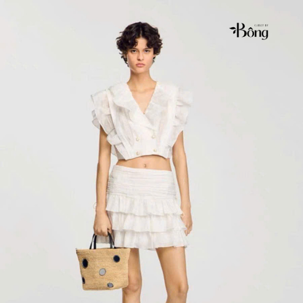 Áo Croptop nhún bèo Sandro