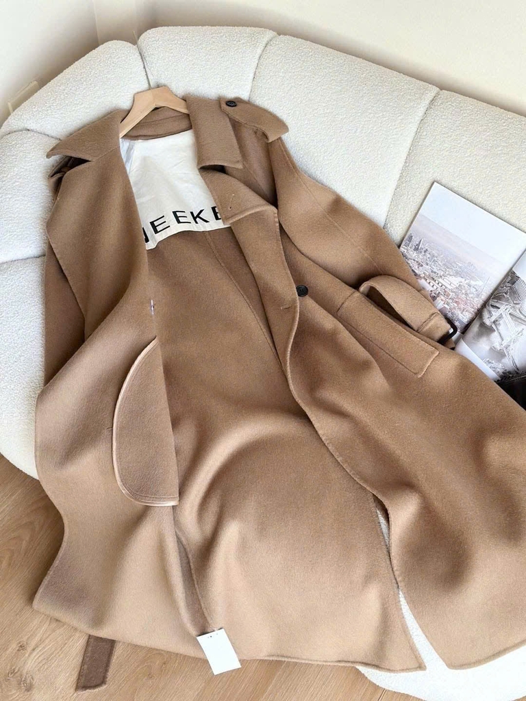 Măng to dạ ép Max Mara màu da bò dáng dài