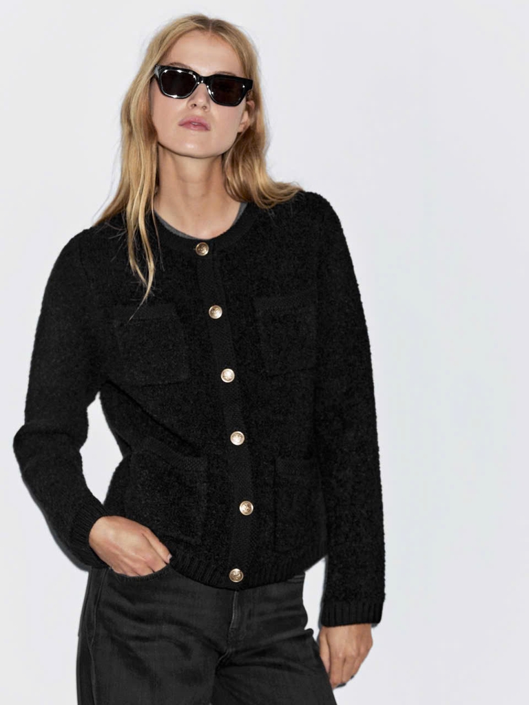 ÁO CARDIGAN DỆT KIM PHA LEN CÓ KHUY VÀNG