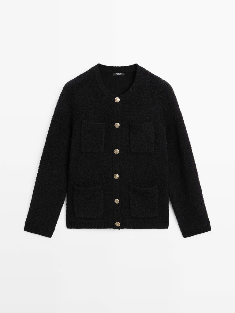 ÁO CARDIGAN DỆT KIM PHA LEN CÓ KHUY VÀNG