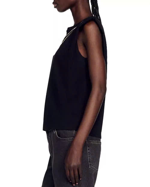 Áo tanktop Sandro đen cổ đá