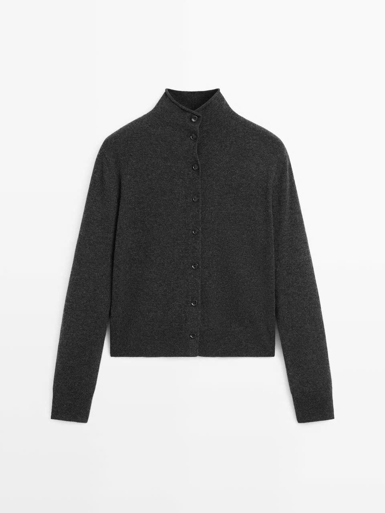 ÁO CARDIGAN DỆT KIM CỔ CAO 100% LEN