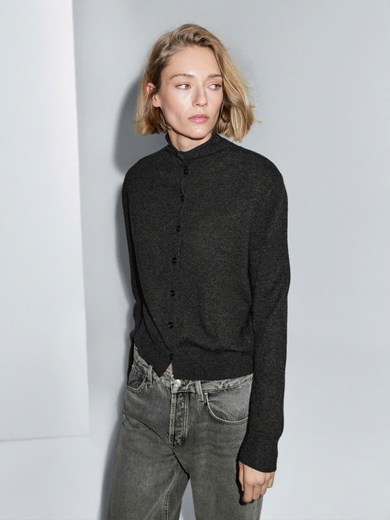 ÁO CARDIGAN DỆT KIM CỔ CAO 100% LEN