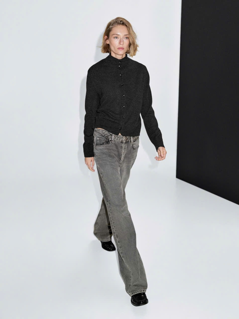 ÁO CARDIGAN DỆT KIM CỔ CAO 100% LEN