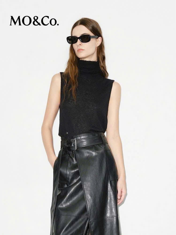 Áo cape len Mo&Co cổ lọ bling