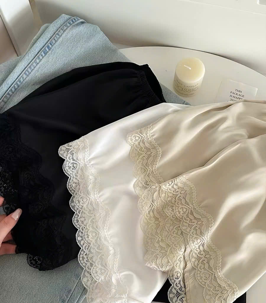 Quần lụa ngủ viền ren La Perla 3 màu  set 3pcs