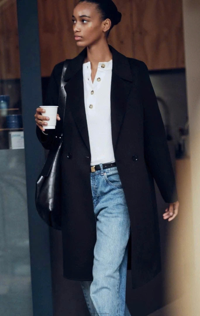 Coat dạ ép Zara dáng dài xẻ sau
