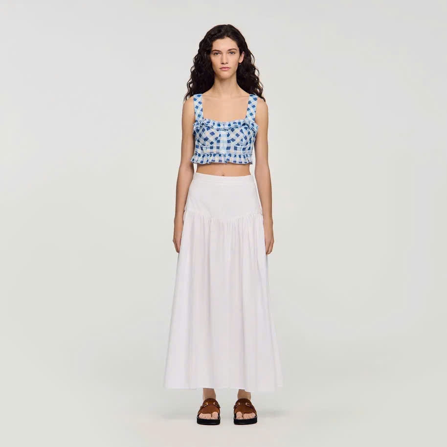 Áo croptop vải lanh kẻ caro