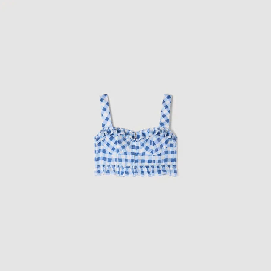 Áo croptop vải lanh kẻ caro