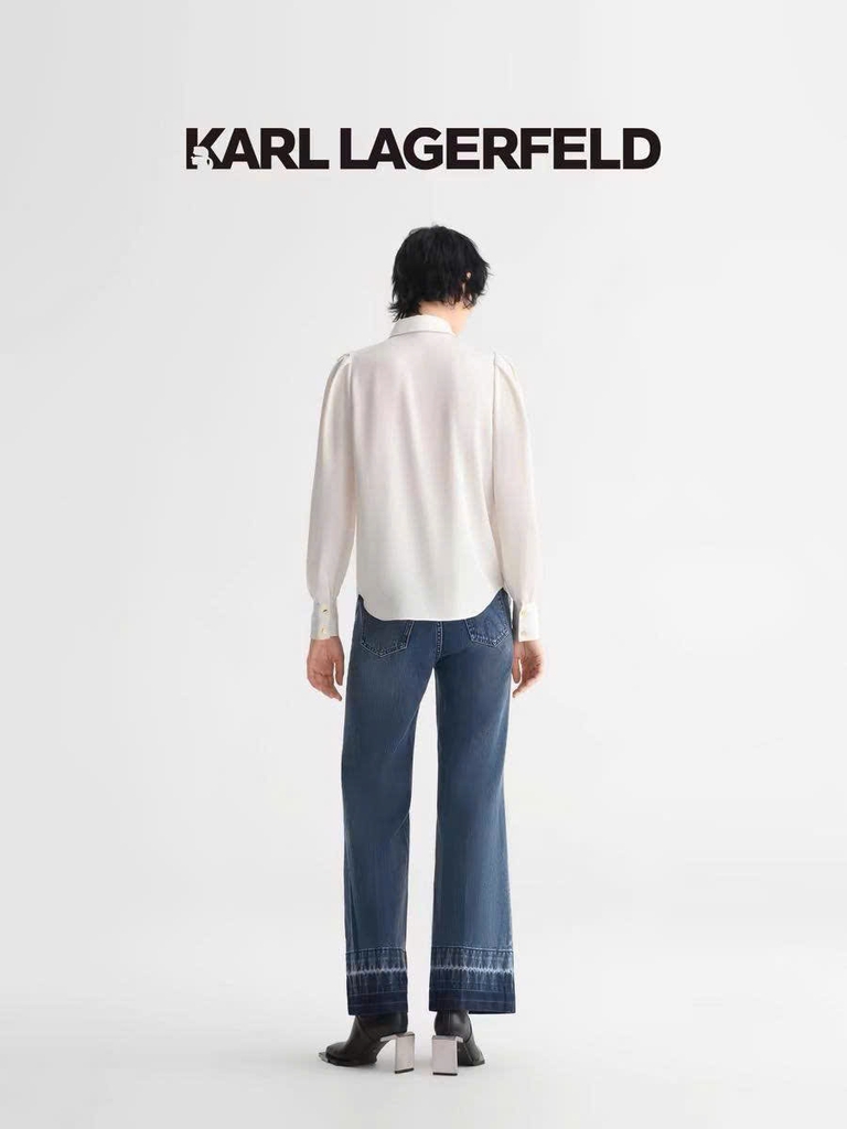 Quần jeans suông KARL ống mài gấu