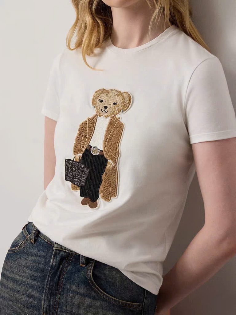 Áo thun cotton hình gấu Polo mùa thu