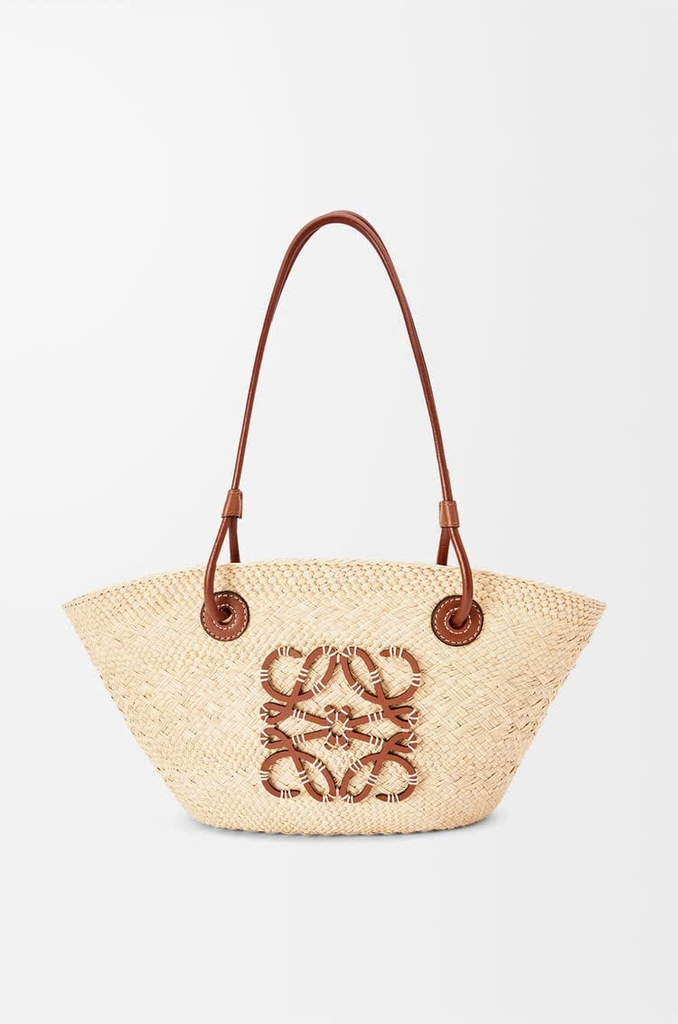 Túi Anagram Basket nhỏ làm từ lá cọ iraca và da bê
