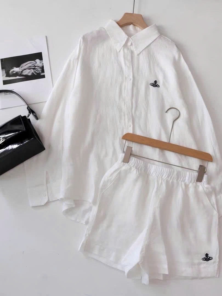 Set khaki linen Áo sơ mi + Short Viviene