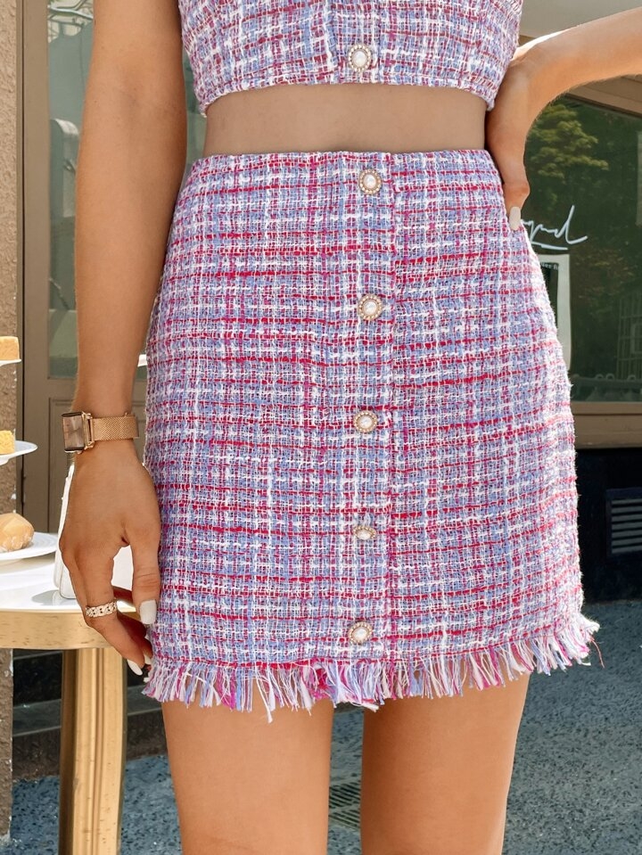 Chân váy Zara dạ tweed khuy đá