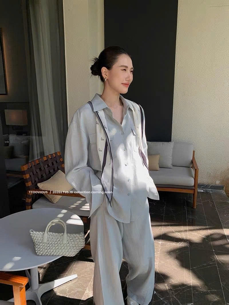 Set linen TTOO VOUISE Hàn Quốc 3 màu kèm khăn lụa
